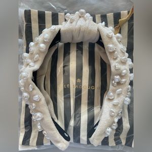 Lele Sadoughi Fresh Water Pearl on Ivory velvet Headband